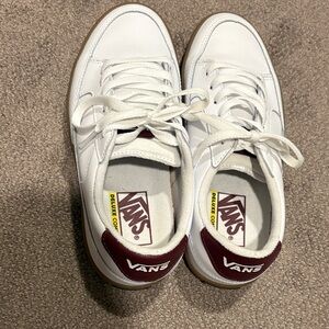 Vans White and Burgundy leather sneakers Women’s 8 worn once excellent condition